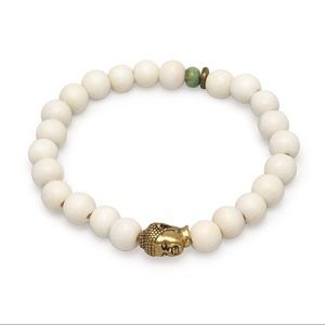 ☯️ White Wood Stretch Bracelet with Buddha Bead